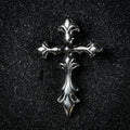 Yuuzo 925 Japan Artistic Fleur-de-Lis Cross Pendant • Dark Vintage Sculptural Art Necklace Pendant for Men & Women