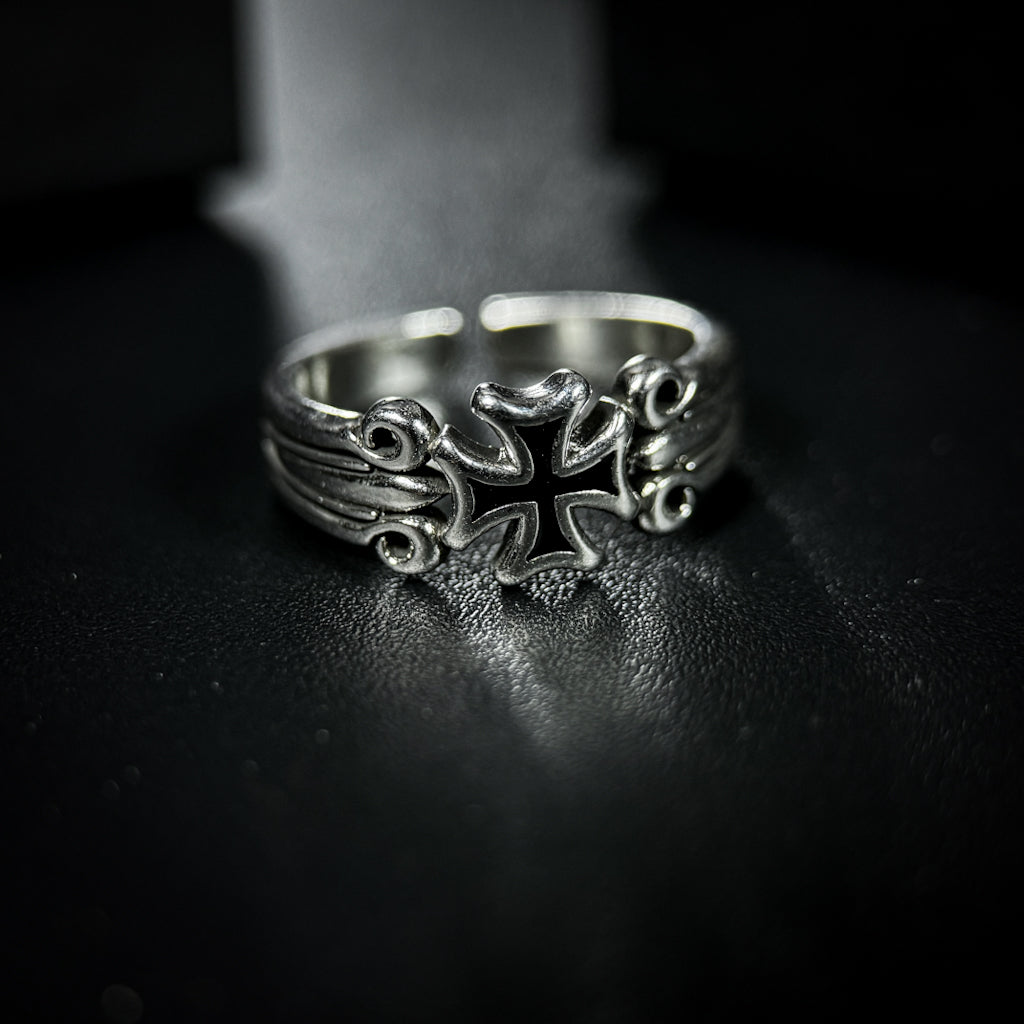 Yuuzo 925 Japan Artistic Cross Ring • Dark Vintage Sculptural Art Band for Men & Women