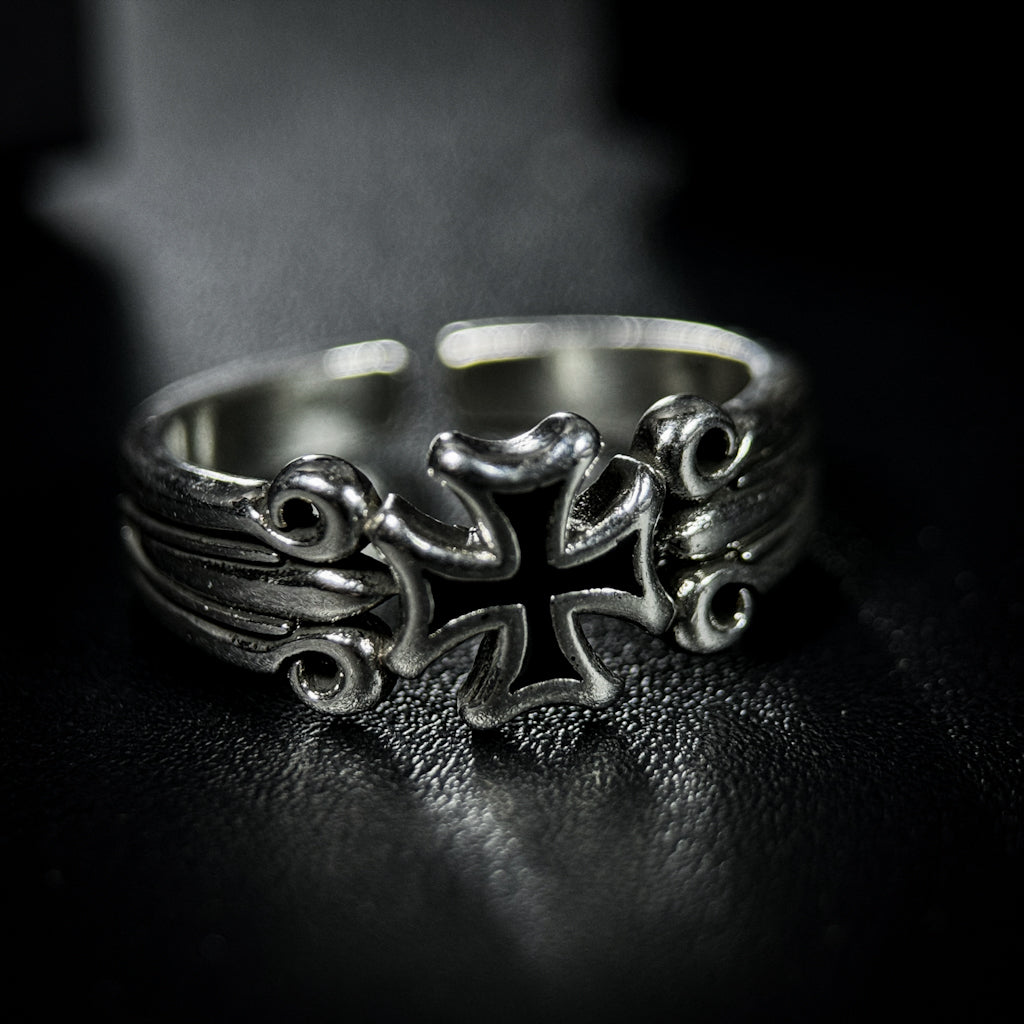 Yuuzo 925 Japan Artistic Cross Ring • Dark Vintage Sculptural Art Band for Men & Women