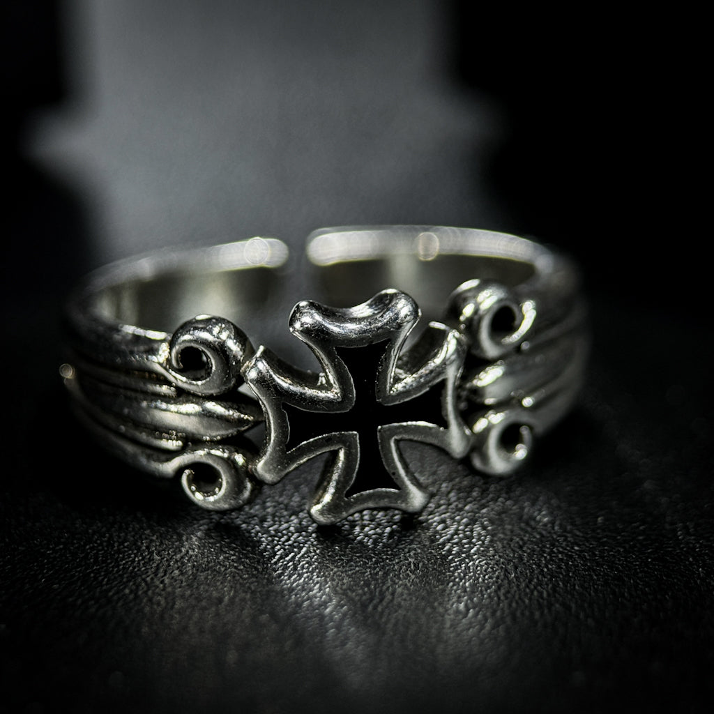 Yuuzo 925 Japan Artistic Cross Ring • Dark Vintage Sculptural Art Band for Men & Women