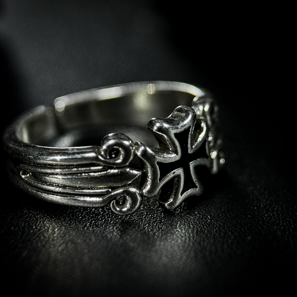 Yuuzo 925 Japan Artistic Cross Ring • Dark Vintage Sculptural Art Band for Men & Women