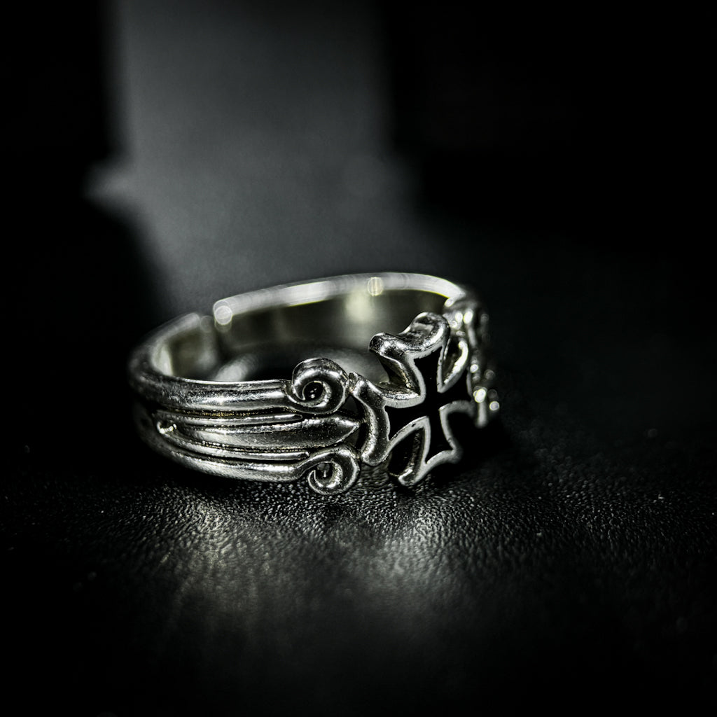 Yuuzo 925 Japan Artistic Cross Ring • Dark Vintage Sculptural Art Band for Men & Women