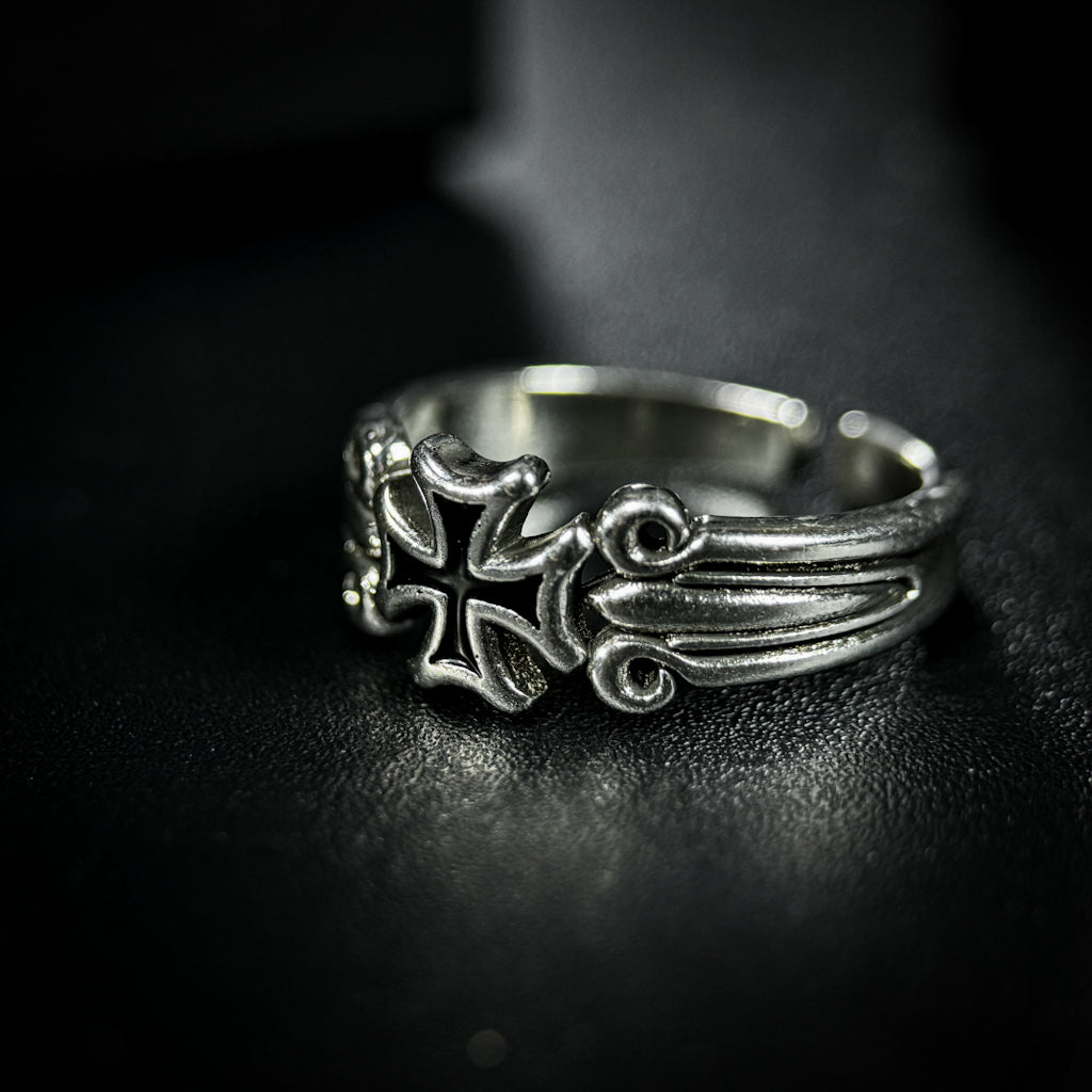 Yuuzo 925 Japan Artistic Cross Ring • Dark Vintage Sculptural Art Band for Men & Women