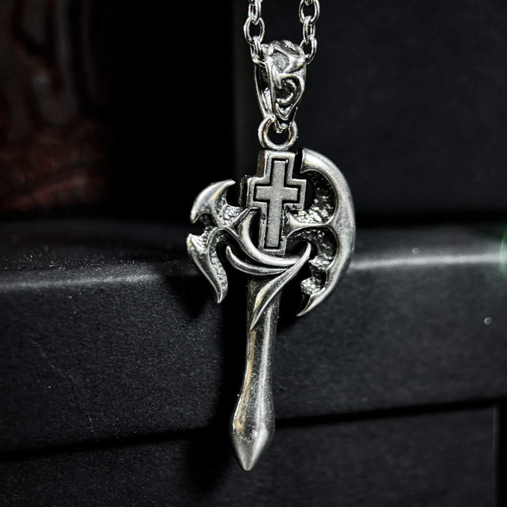 Yuuzo 925 Japan Artistic Axe Pendant • Dark Vintage Sculptural Cross Art Necklace Pendant for Men & Women