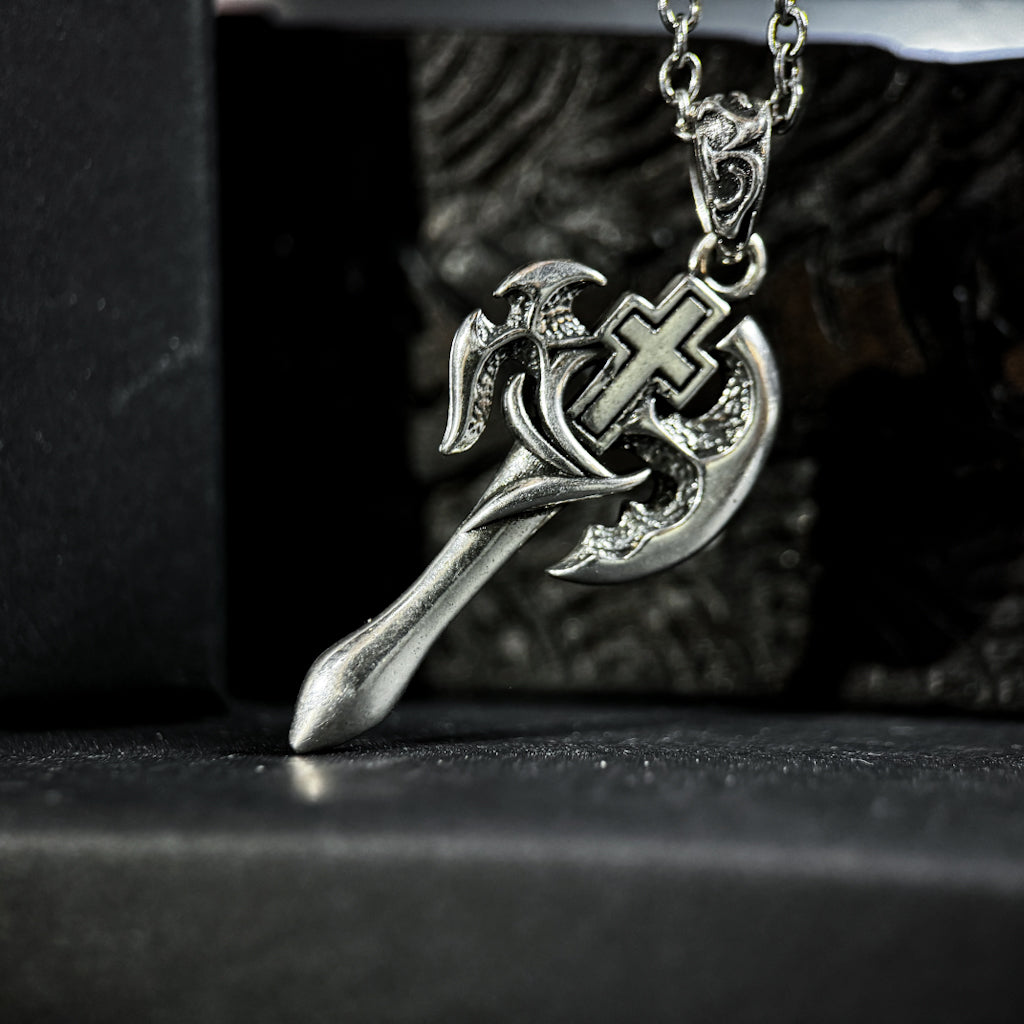 Yuuzo 925 Japan Artistic Axe Pendant • Dark Vintage Sculptural Cross Art Necklace Pendant for Men & Women