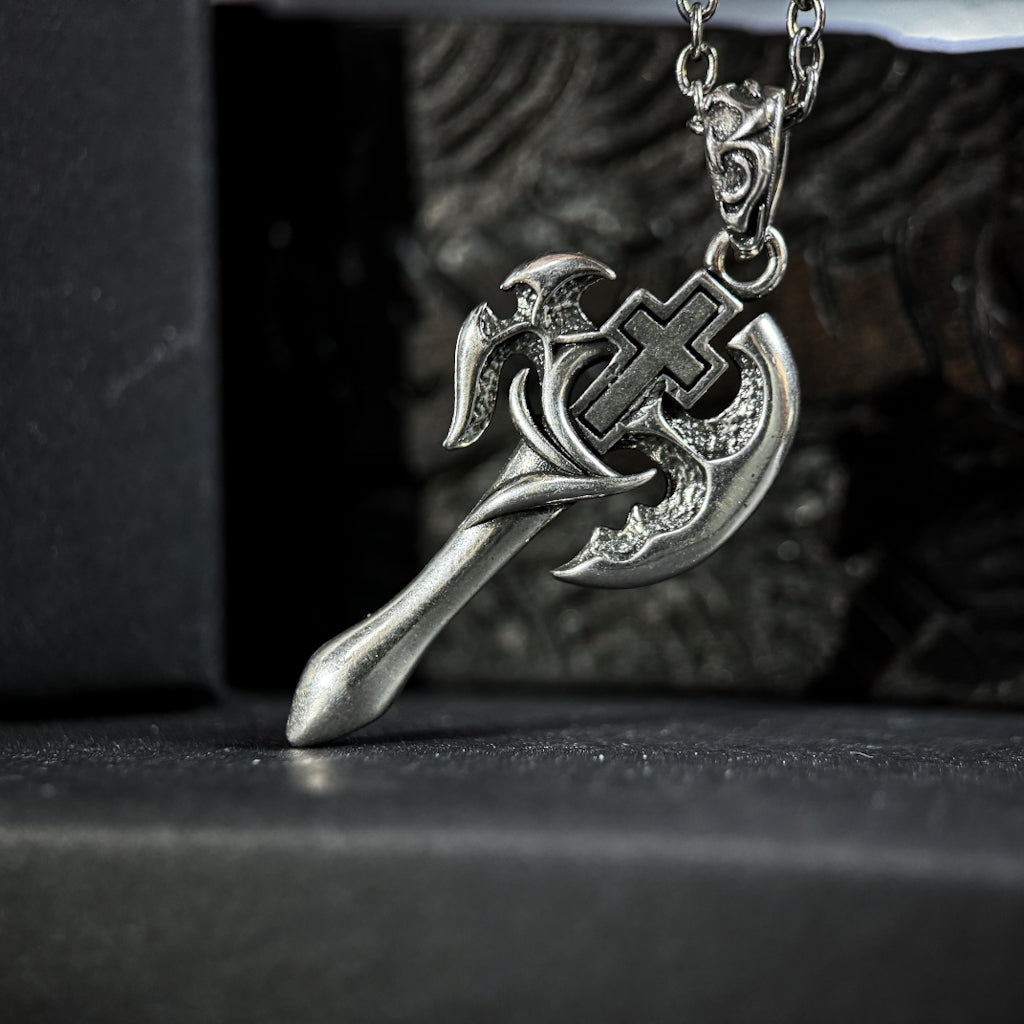 Yuuzo 925 Japan Artistic Axe Pendant • Dark Vintage Sculptural Cross Art Necklace Pendant for Men & Women