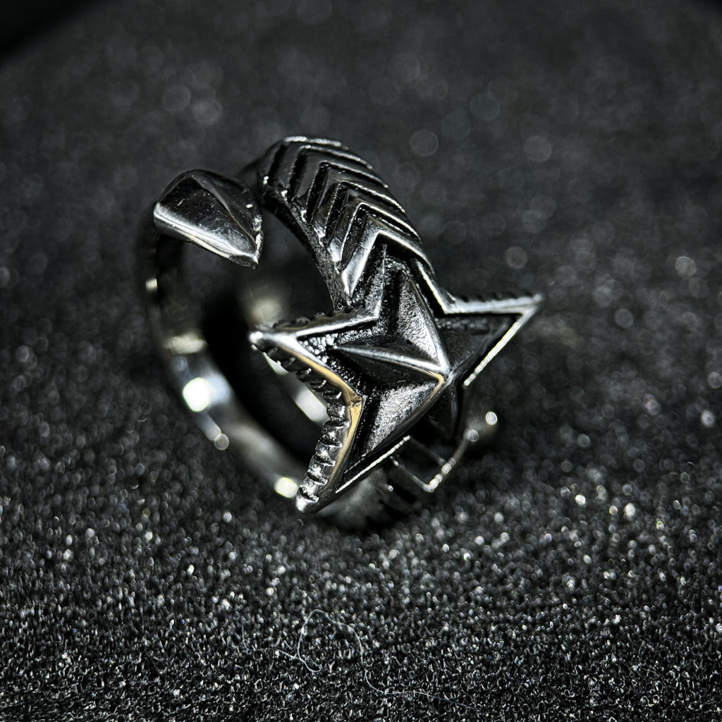 Yuuzo 925 Japan Vintage Five Point Star Ring • Classic Engraved Open Band with Bold Star Symbol Design for Men & Women