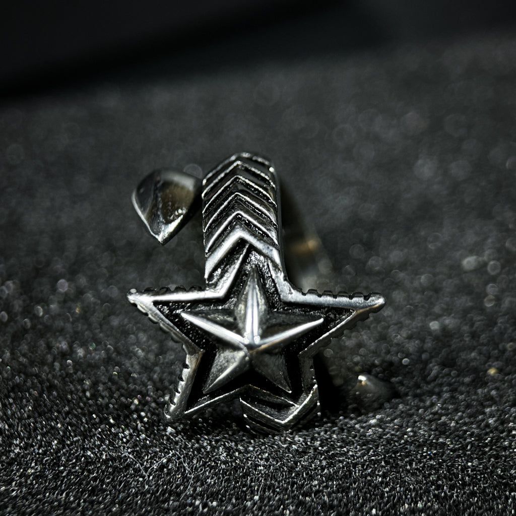 Yuuzo 925 Japan Vintage Five Point Star Ring • Classic Engraved Open Band with Bold Star Symbol Design for Men & Women
