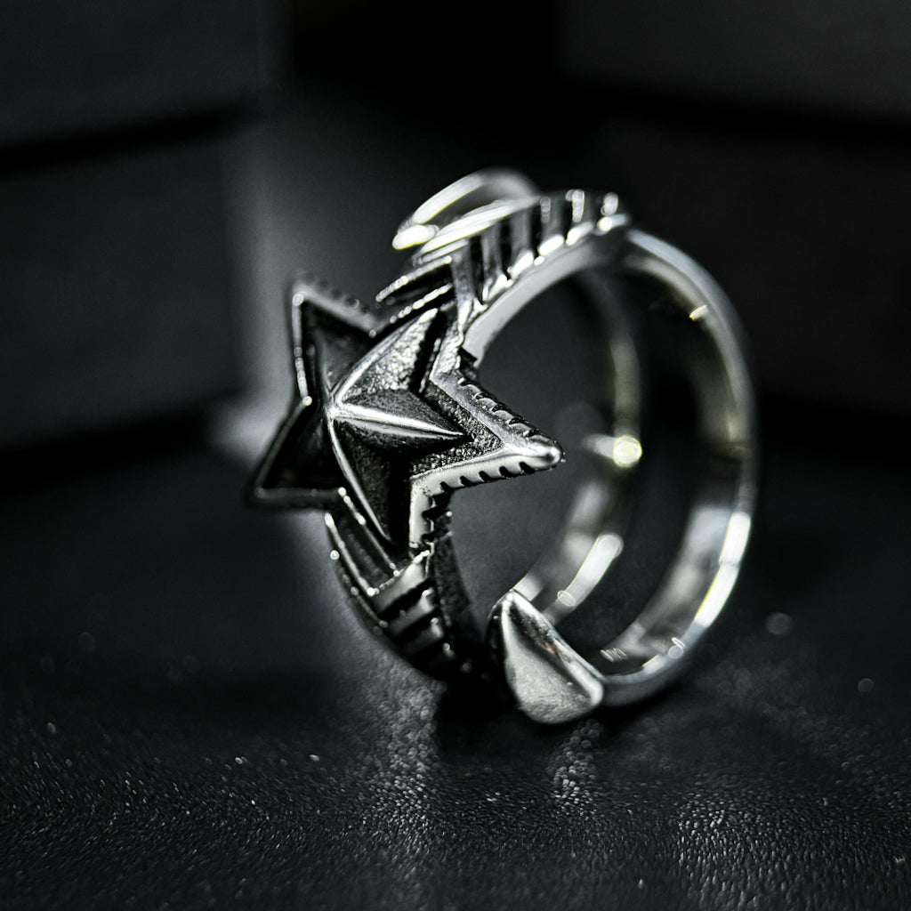Yuuzo 925 Japan Vintage Five Point Star Ring • Classic Engraved Open Band with Bold Star Symbol Design for Men & Women