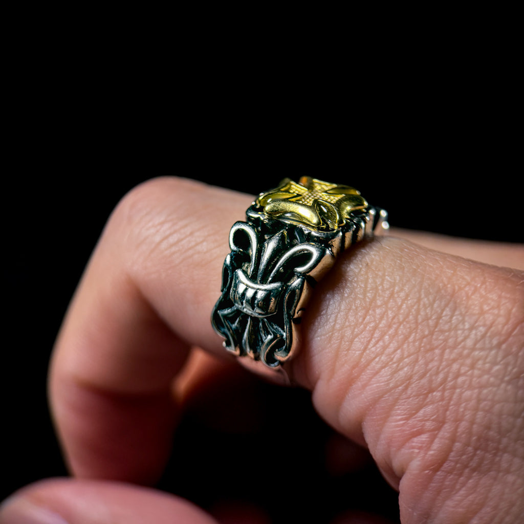 Yuuzo 925 Japan Cross Ring • Vintage Engraved Statement Open Band with Bold Brass Cross Emblem for Men & Women