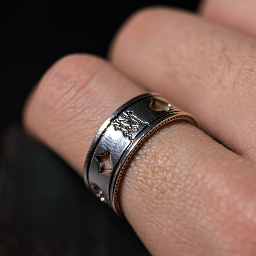 Yuuzo 925 Japan Poker Symbol Ring • Vintage Engraved Statement Band with Hollow Playing Card Design for Men & Women