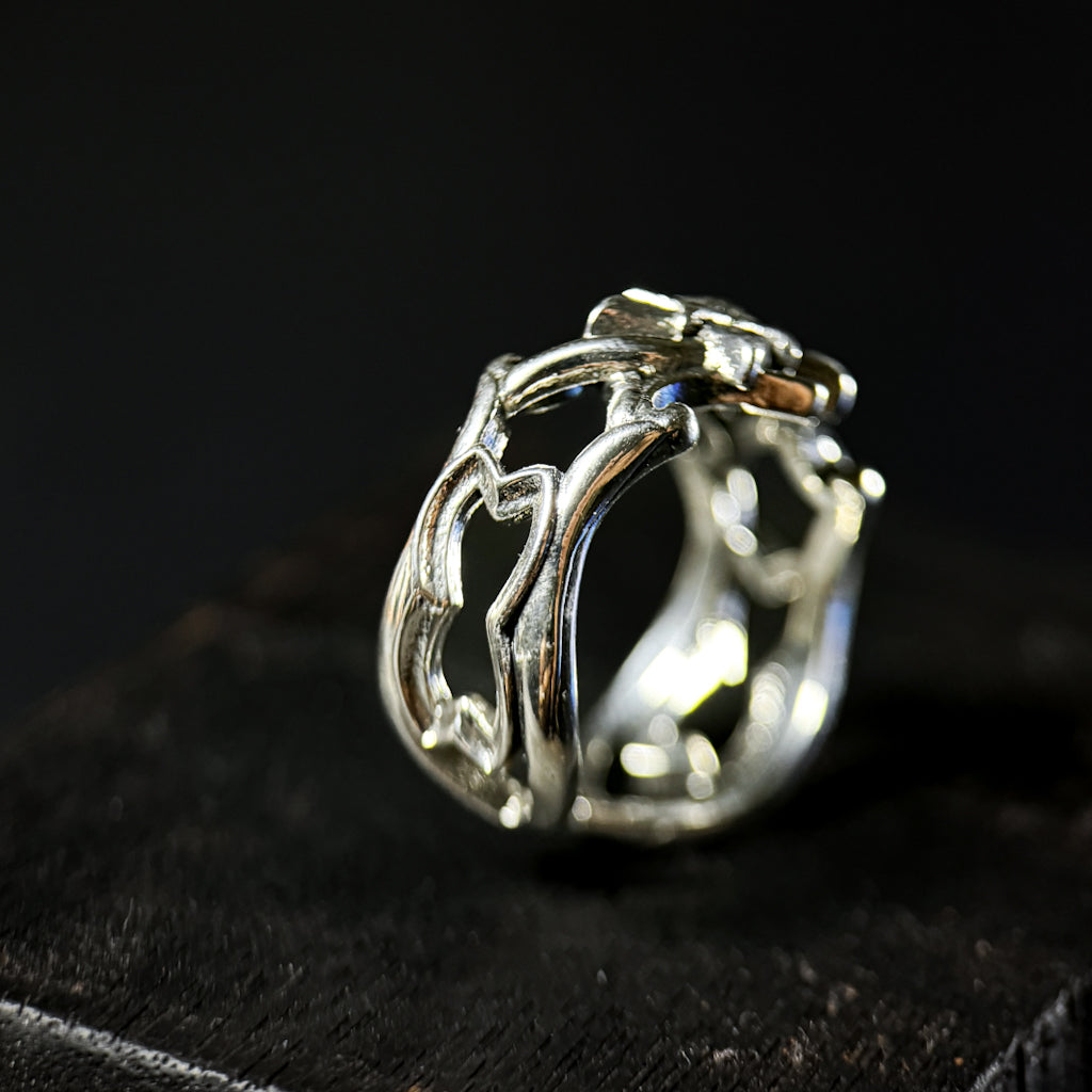 Yuuzo 925 Japan Nordic Hexagram Star Ring • Vintage Engraved Statement Open Band with Arctic Star Symbol for Men & Women