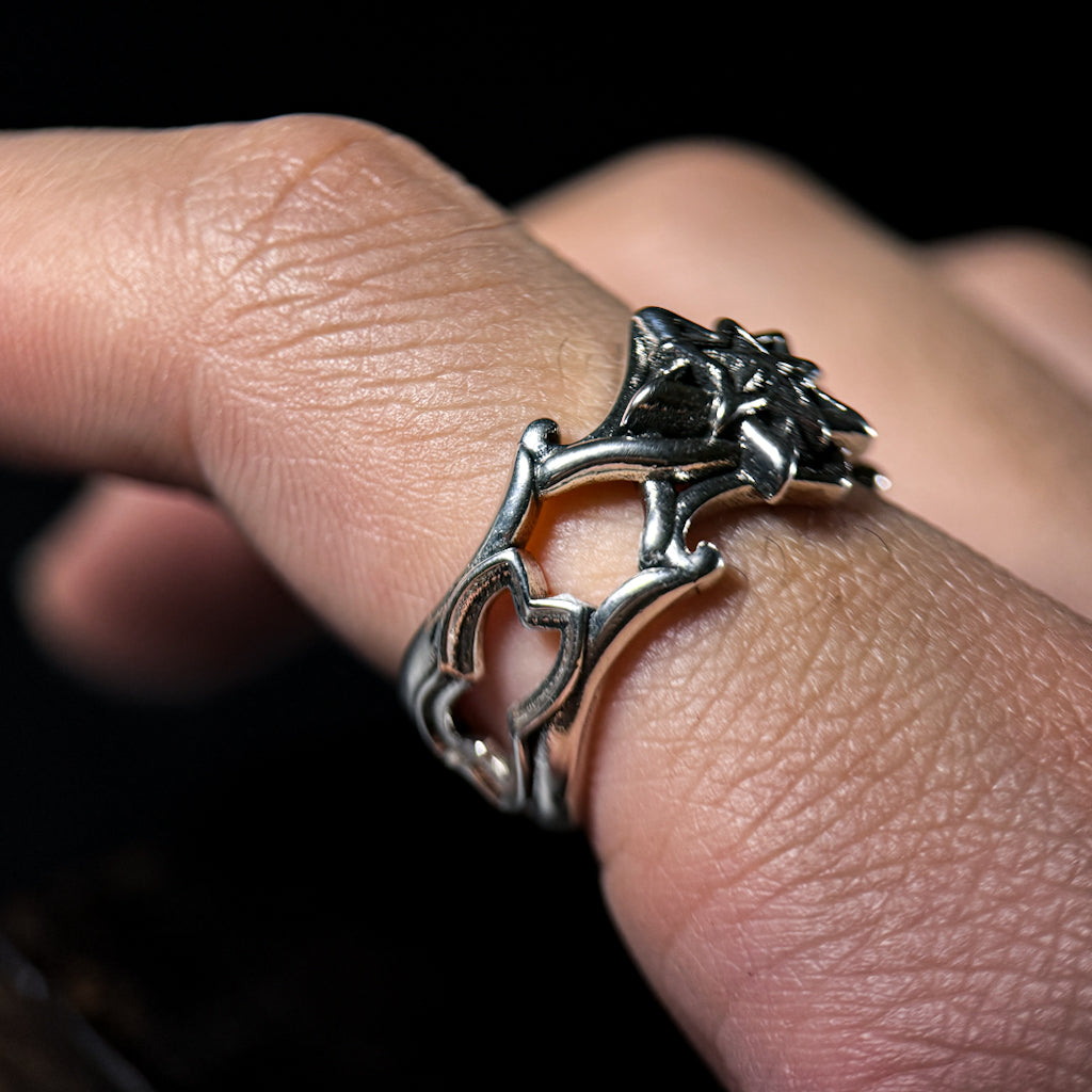 Yuuzo 925 Japan Nordic Hexagram Star Ring • Vintage Engraved Statement Open Band with Arctic Star Symbol for Men & Women
