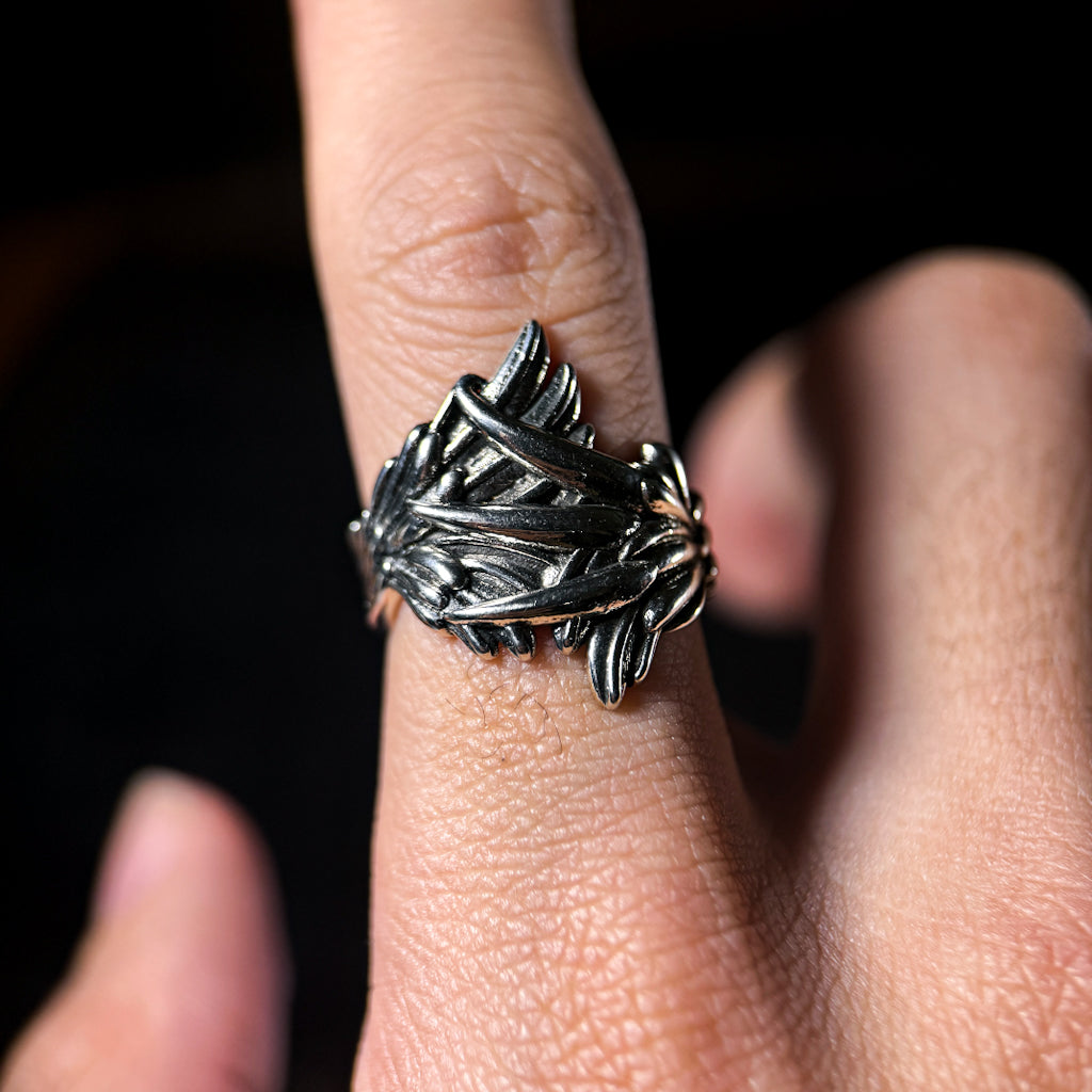 Yuuzo 925 Japan Angel Wing Ring • Vintage Engraved Statement Band with Layered Feather Wing Design for Men & Women