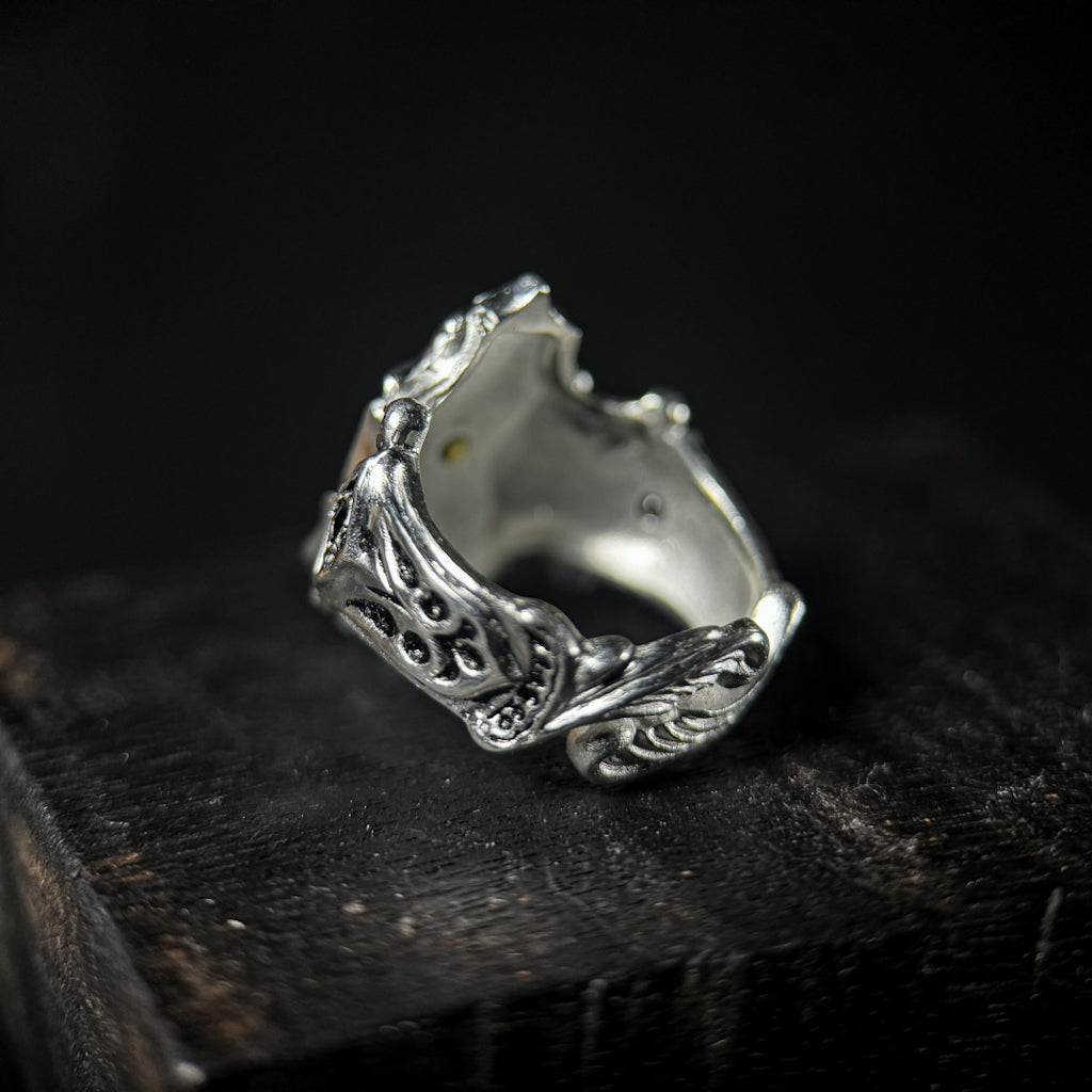 Yuuzo 925 Japan Cross Shield Ring • Vintage Engraved Statement Band with Brass Cross Floral Emblem for Men & Women