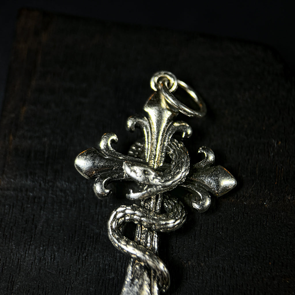 Yuuzo 925 Japan Snake Cross Pendant • Vintage Engraved Statement Necklace Pendant with Coiled Serpent Cross Design for Men & Women