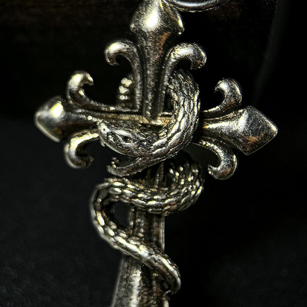 Yuuzo 925 Japan Snake Cross Pendant • Vintage Engraved Statement Necklace Pendant with Coiled Serpent Cross Design for Men & Women