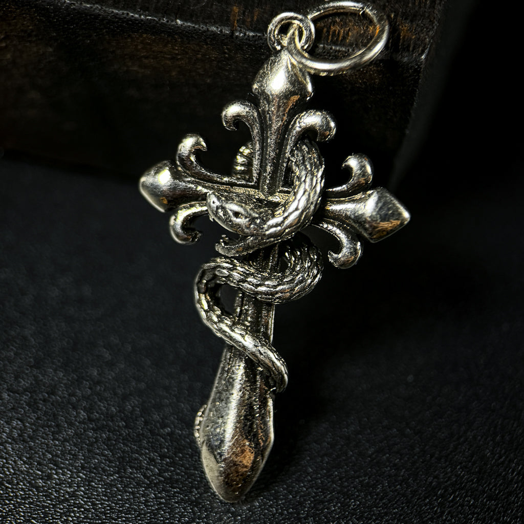 Yuuzo 925 Japan Snake Cross Pendant • Vintage Engraved Statement Necklace Pendant with Coiled Serpent Cross Design for Men & Women