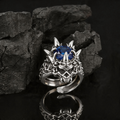 Yuuzo 925 Japan Dragon Head Blue Stone Ring • Bold Gothic Design Adjustable Ring for Statement Jewelry, Streetwear Outfit