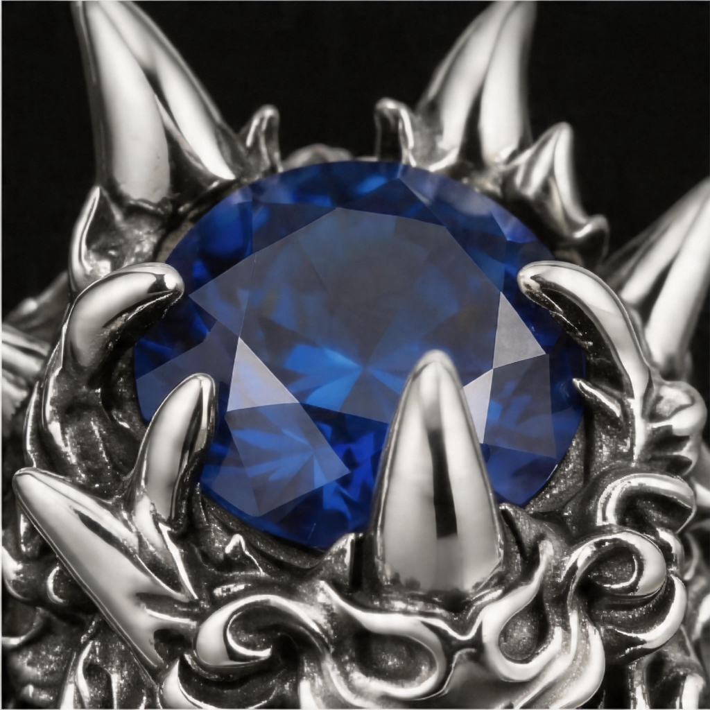 Yuuzo 925 Japan Dragon Head Blue Stone Ring • Bold Gothic Design Adjustable Ring for Statement Jewelry, Streetwear Outfit