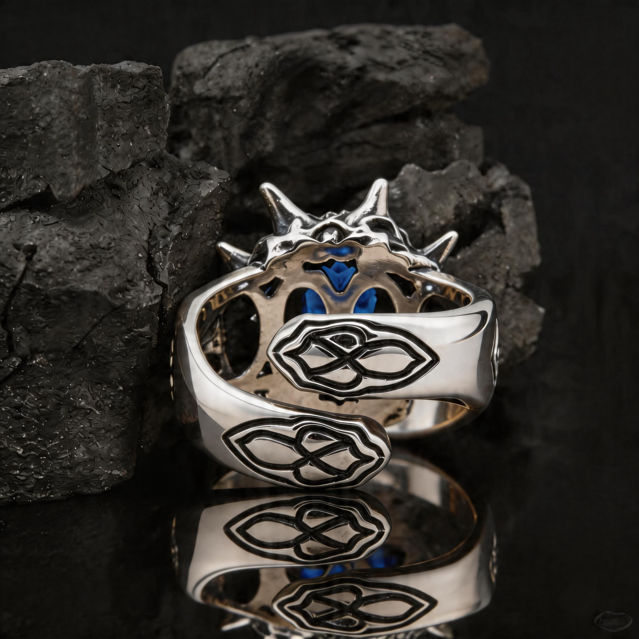 Yuuzo 925 Japan Dragon Head Blue Stone Ring • Bold Gothic Design Adjustable Ring for Statement Jewelry, Streetwear Outfit