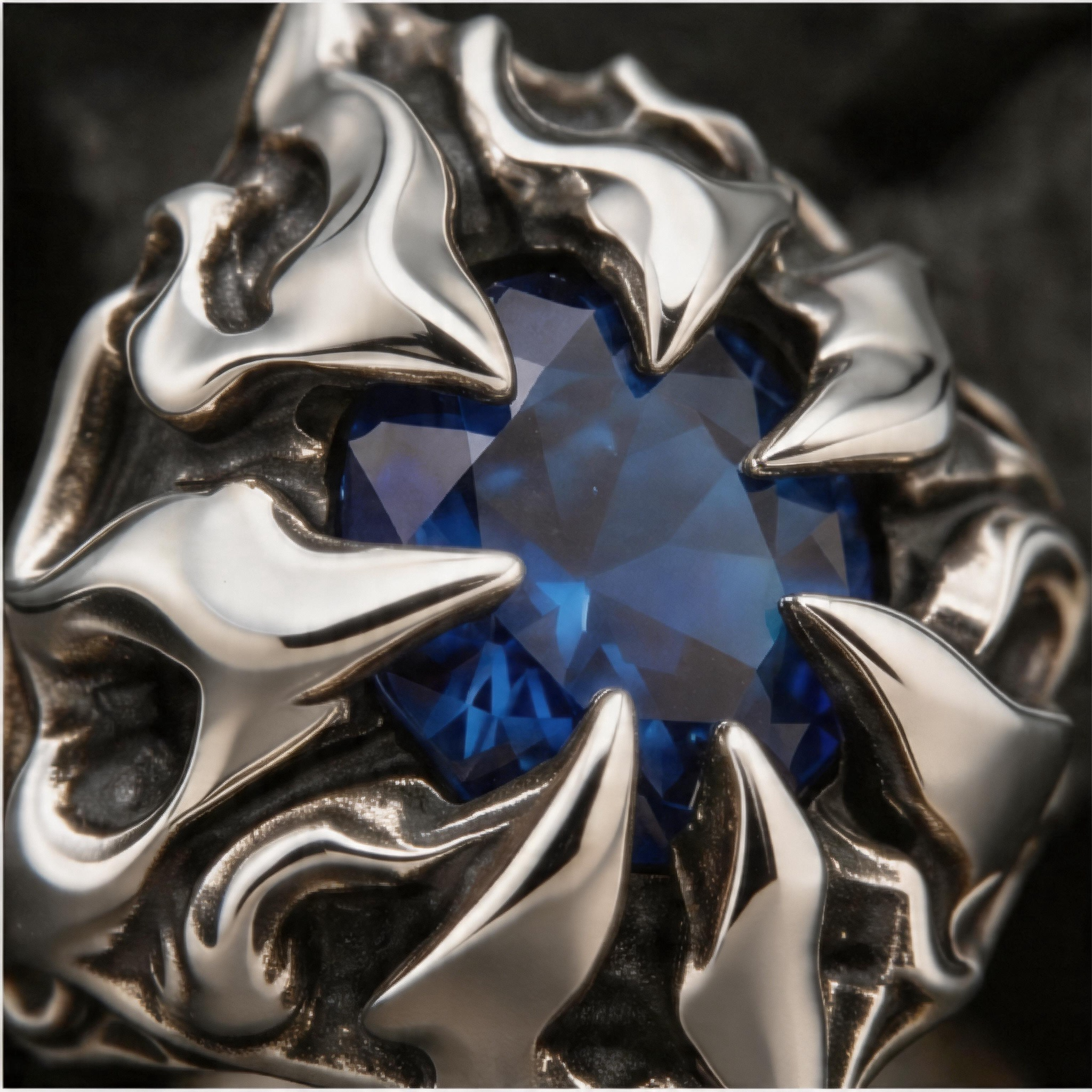 Yuuzo 925 Japan Blue Stone Spike Ring • Aggressive Gothic Design Adjustable Ring with Claw Style for Statement Jewelry, Dark Aesthetic and Streetwear Outfit