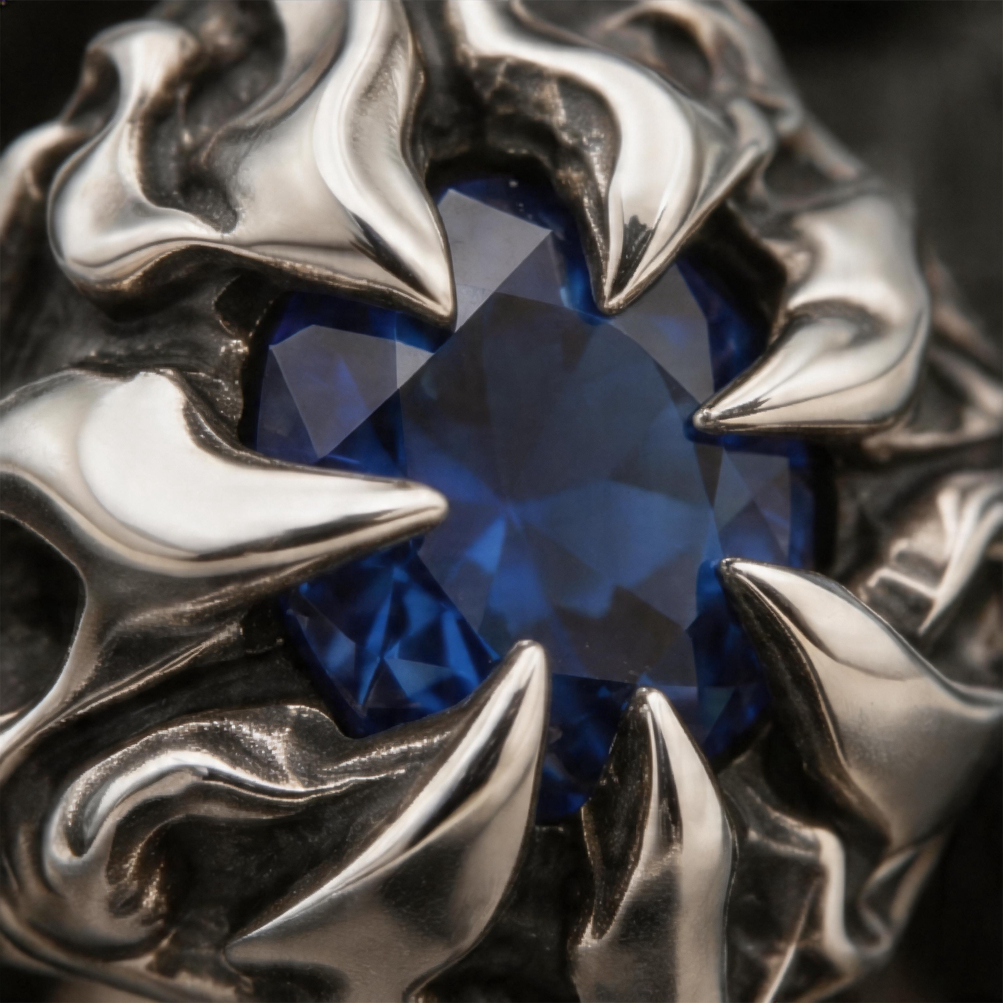 Yuuzo 925 Japan Blue Stone Spike Ring • Aggressive Gothic Design Adjustable Ring with Claw Style for Statement Jewelry, Dark Aesthetic and Streetwear Outfit