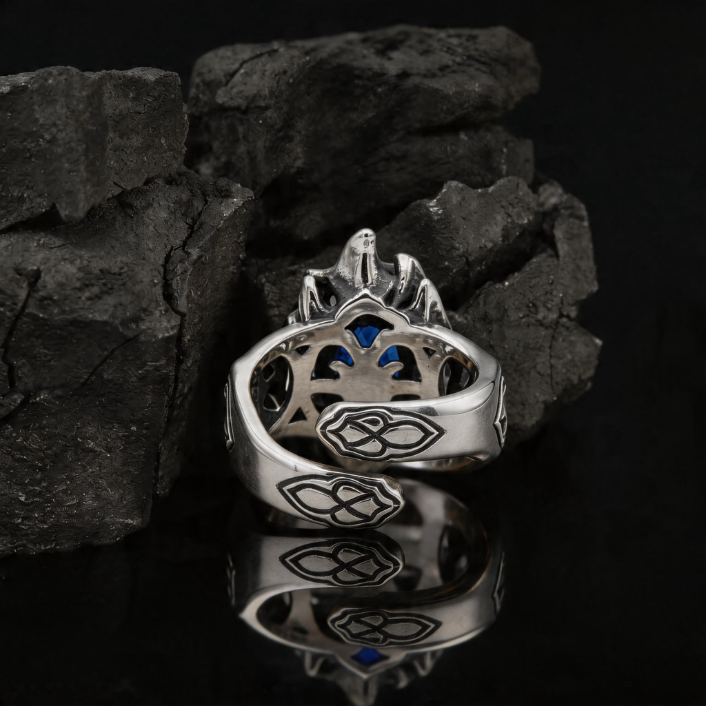 Yuuzo 925 Japan Blue Stone Claw Ring • Aggressive Gothic Design Adjustable Ring with Sharp Wrap Setting, Dark Aesthetic Statement Jewelry