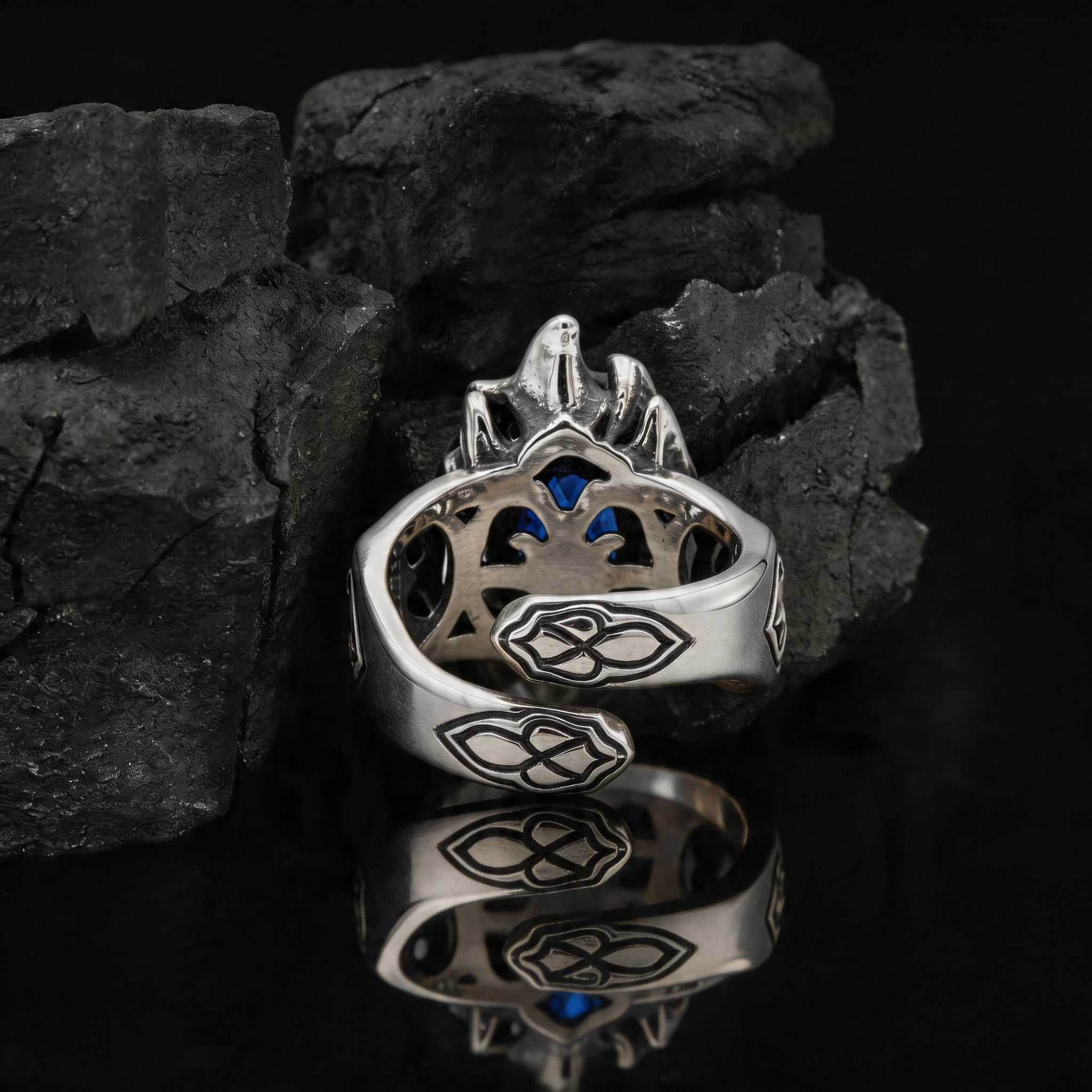 Yuuzo 925 Japan Blue Stone Claw Ring • Aggressive Gothic Design Adjustable Ring with Sharp Wrap Setting, Dark Aesthetic Statement Jewelry