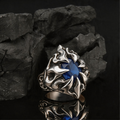 Yuuzo 925 Japan Blue Stone Spike Ring • Aggressive Gothic Design Adjustable Ring with Claw Style for Statement Jewelry, Dark Aesthetic and Streetwear Outfit