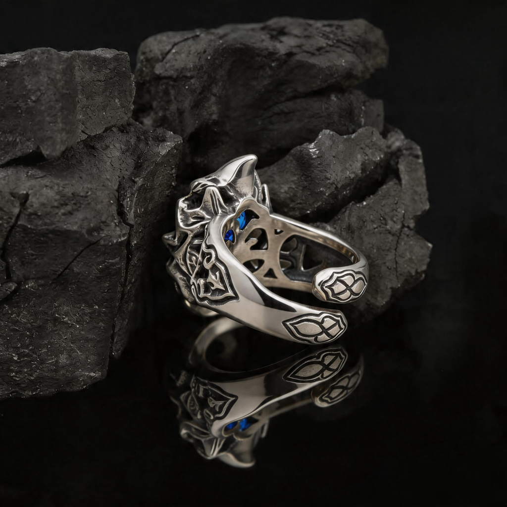 Yuuzo 925 Japan Blue Stone Claw Ring • Aggressive Gothic Design Adjustable Ring with Sharp Wrap Setting, Dark Aesthetic Statement Jewelry