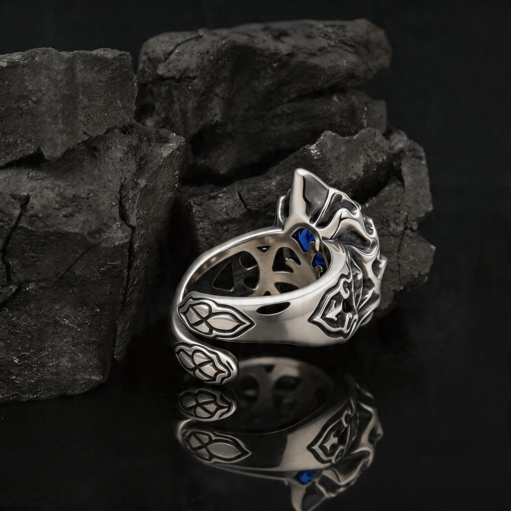 Yuuzo 925 Japan Blue Stone Claw Ring • Aggressive Gothic Design Adjustable Ring with Sharp Wrap Setting, Dark Aesthetic Statement Jewelry