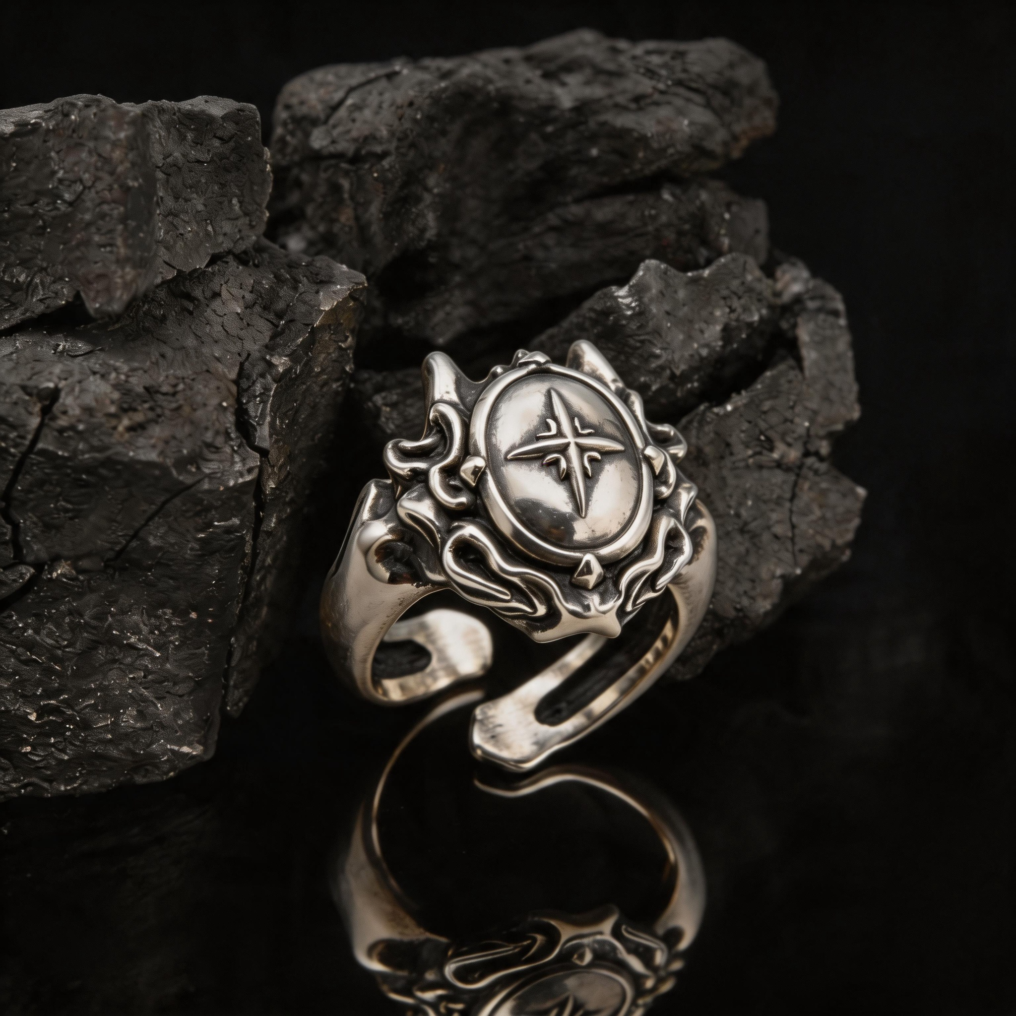 Yuuzo 925 Japan Cross Signet Ring • Vintage Gothic Engraved Adjustable Ring, Dark Aesthetic Statement Jewelry for Unisex
