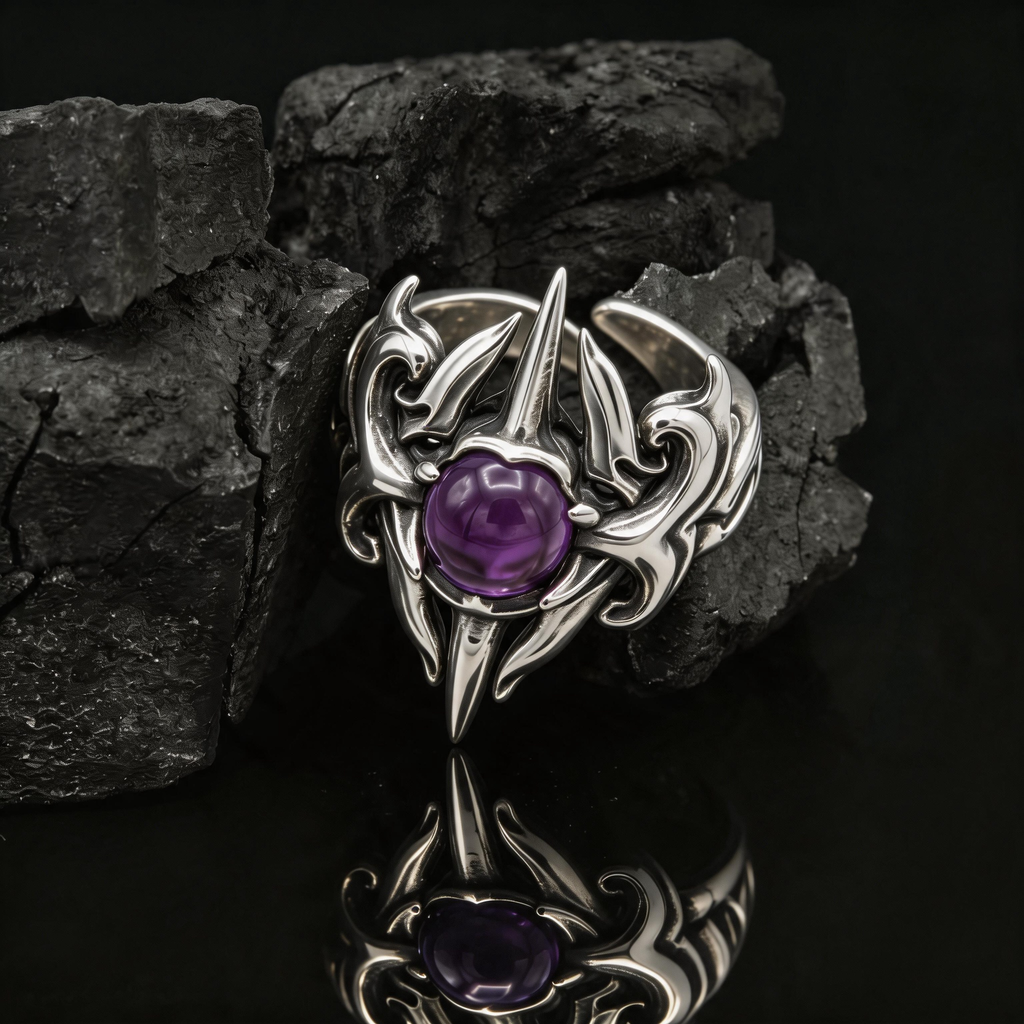 Yuuzo Purple Stone Gothic 925 Sterling Silver Ring