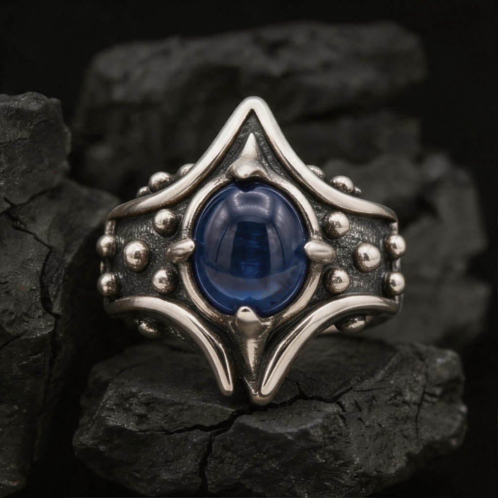Yuuzo Dark Fantasy Blue Gem Ring, Gothic Punk Jewelry for Women Men, Y2K Alternative Fashion Ring, Adjustable Streetwear Accessories, Cool Goth Style Gift