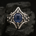 Yuuzo Dark Fantasy Blue Gem Ring, Gothic Punk Jewelry for Women Men, Y2K Alternative Fashion Ring, Adjustable Streetwear Accessories, Cool Goth Style Gift