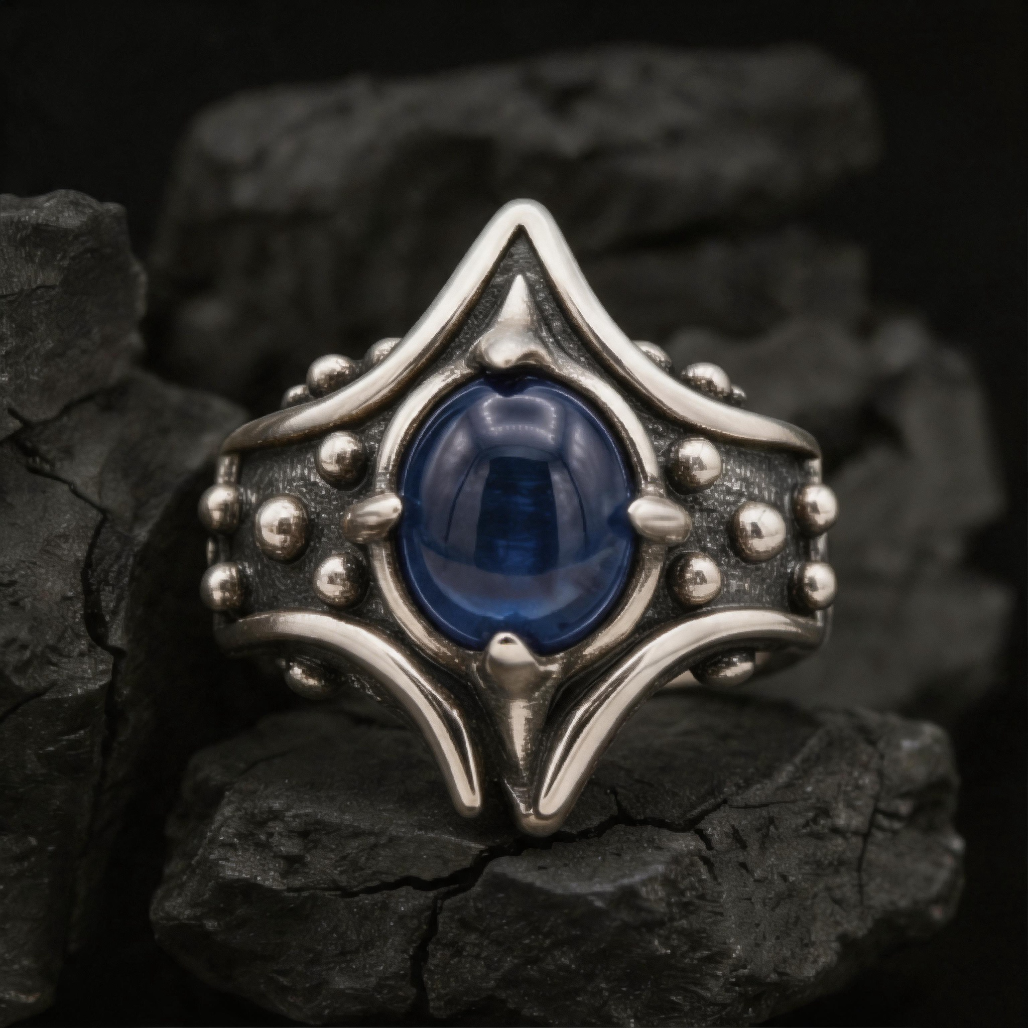 Yuuzo Dark Fantasy Blue Gem Ring, Gothic Punk Jewelry for Women Men, Y2K Alternative Fashion Ring, Adjustable Streetwear Accessories, Cool Goth Style Gift
