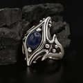 Yuuzo 925 Japan Dark Fantasy Blue Eye Ring, Gothic Punk Jewelry for Women Men, Adjustable Witchcore Ring, Vintage Y2K Streetwear Accessories, Alternative Fashion Gift