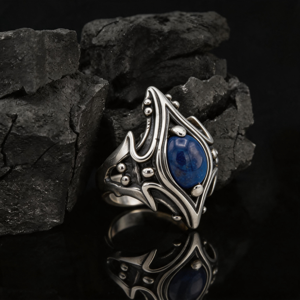 Yuuzo 925 Japan Dark Fantasy Blue Eye Ring, Gothic Punk Jewelry for Women Men, Adjustable Witchcore Ring, Vintage Y2K Streetwear Accessories, Alternative Fashion Gift