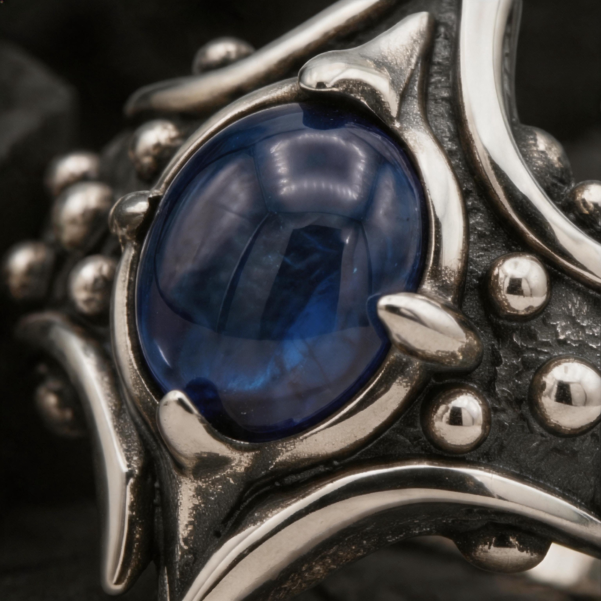Yuuzo Dark Fantasy Blue Gem Ring, Gothic Punk Jewelry for Women Men, Y2K Alternative Fashion Ring, Adjustable Streetwear Accessories, Cool Goth Style Gift