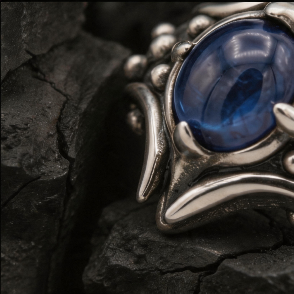 Yuuzo Dark Fantasy Blue Gem Ring, Gothic Punk Jewelry for Women Men, Y2K Alternative Fashion Ring, Adjustable Streetwear Accessories, Cool Goth Style Gift