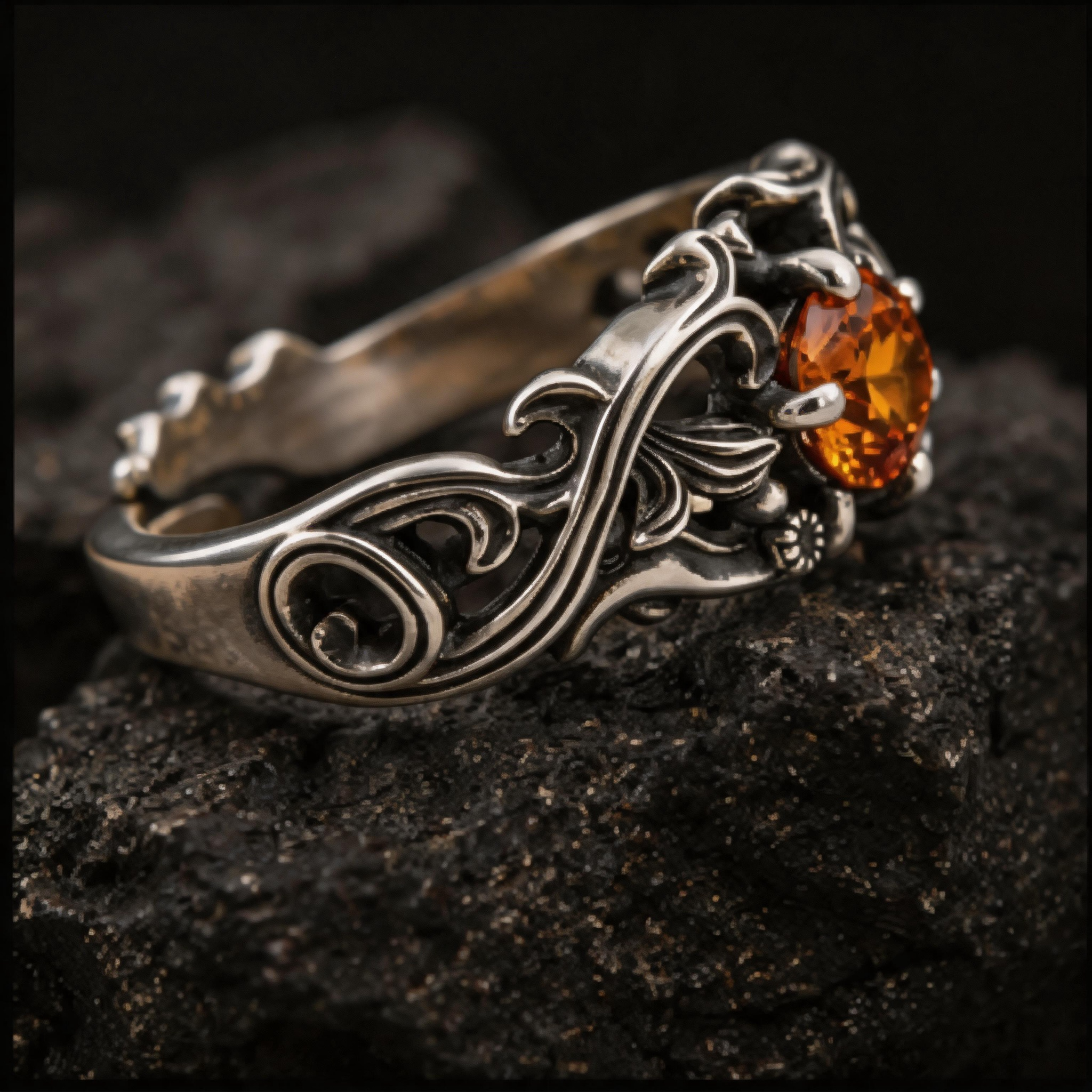 Yuuzo Amber Crystal Gothic Ring, Dark Aesthetic Adjustable Jewelry for Women Men, Vintage Punk Ring, Y2K Alternative Fashion Accessories, Goth Outfit Statement Ring