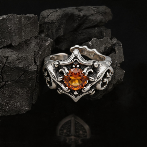 Yuuzo Amber Gem Gothic 925 Sterling Silver Ring