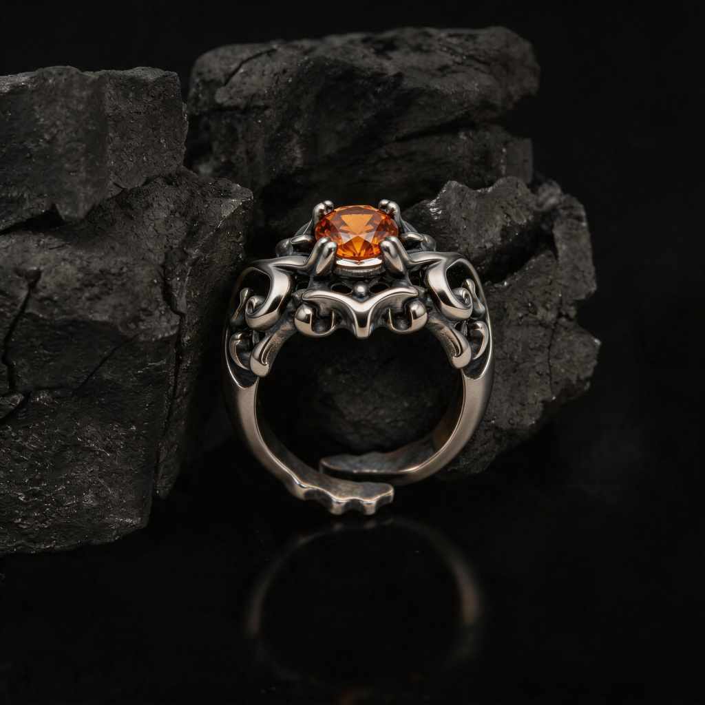 Yuuzo Amber Gem Gothic Ring, Dark Aesthetic Adjustable Jewelry for Women Men, Vintage Punk Ring, Y2K Alternative Fashion Accessories, Goth Outfit Statement Ring