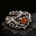 Yuuzo Amber Gem Gothic Ring, Dark Aesthetic Adjustable Jewelry for Women Men, Vintage Punk Ring, Y2K Alternative Fashion Accessories, Goth Outfit Statement Ring