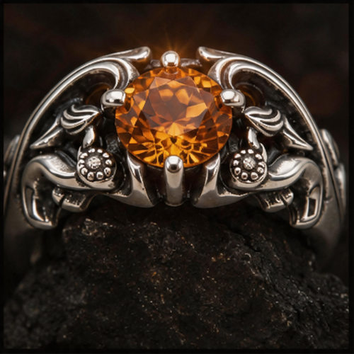 Yuuzo Amber Crystal Gothic 925 Sterling Silver Ring