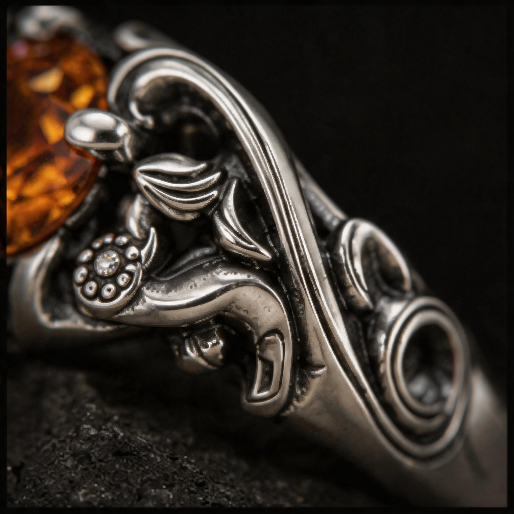 Yuuzo Amber Crystal Gothic Ring, Dark Aesthetic Adjustable Jewelry for Women Men, Vintage Punk Ring, Y2K Alternative Fashion Accessories, Goth Outfit Statement Ring