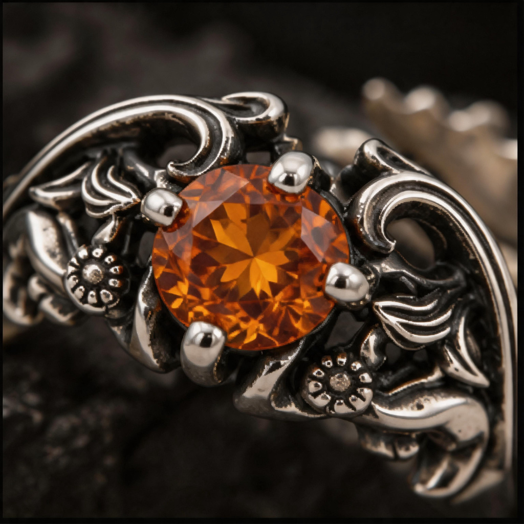 Yuuzo Amber Crystal Gothic Ring, Dark Aesthetic Adjustable Jewelry for Women Men, Vintage Punk Ring, Y2K Alternative Fashion Accessories, Goth Outfit Statement Ring