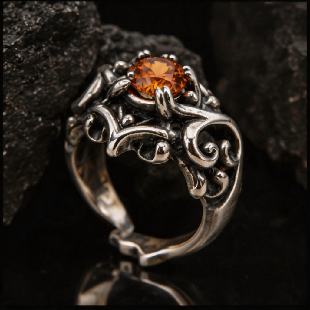 Yuuzo Amber Gem Gothic Ring, Dark Aesthetic Adjustable Jewelry for Women Men, Vintage Punk Ring, Y2K Alternative Fashion Accessories, Goth Outfit Statement Ring