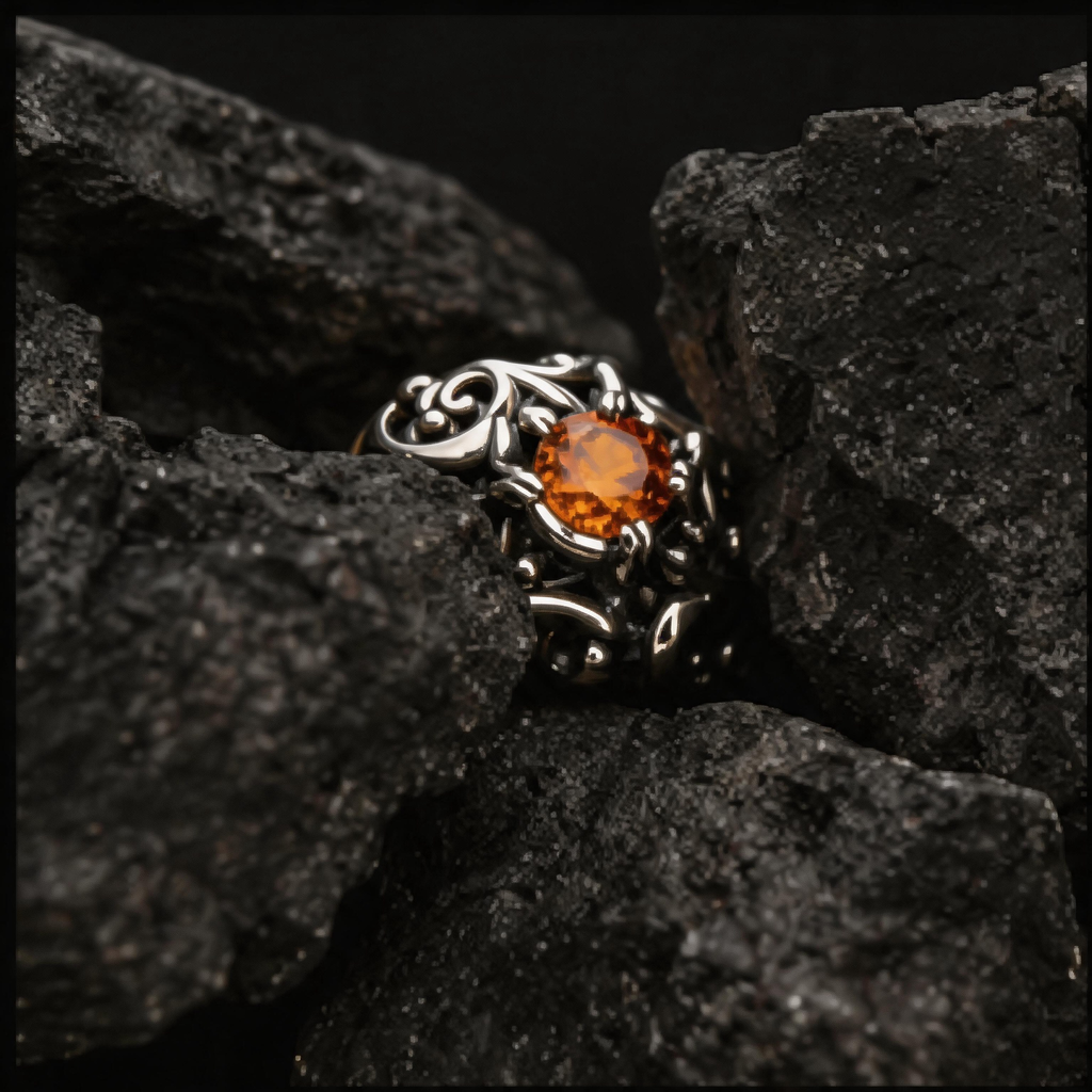 Yuuzo Amber Gem Gothic Ring, Dark Aesthetic Adjustable Jewelry for Women Men, Vintage Punk Ring, Y2K Alternative Fashion Accessories, Goth Outfit Statement Ring